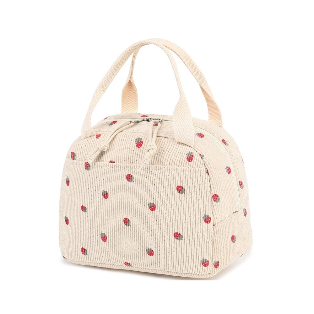 Corduroy Large-Capacity Insulated Lunch Bag for Women - Portable, Heat-Preserving Bento Tote