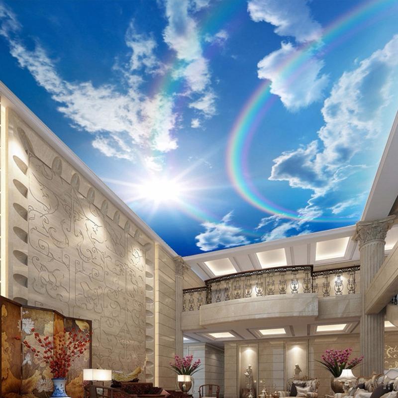 3d обои Фрески Голубое небо Белые облака Радуга Фотообои Гостиная Спальня Потолок Декоративные обои