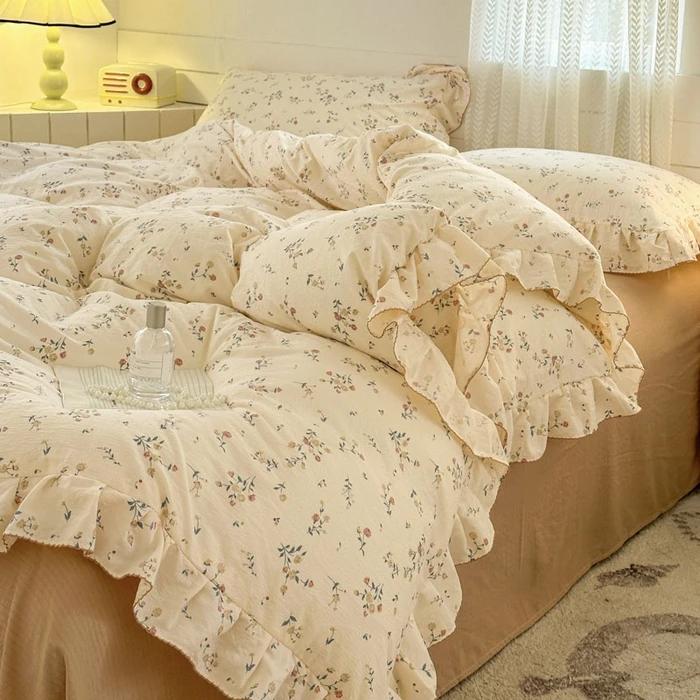 Princess Style Bedding Sets Ruffle Lace Bow Quilt Cover Romantic Bedclothes Decor Woman Girls Bedroom Duvet Cover 4pcs