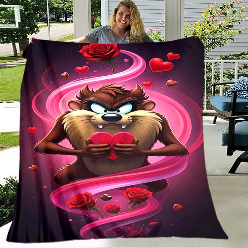 1pc Blanket Taz Mania Print Design, Lightweight Blanket for Sofa, Bed- Soft &Warm, Gift for All Seasons like Christmas, Halloween