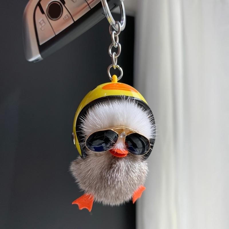 Cartoon Plush Helmet Duck Keychains for Car Key Handbag Pendant Key Chains Fashionable Keychain Cute Key Ring Small Gift