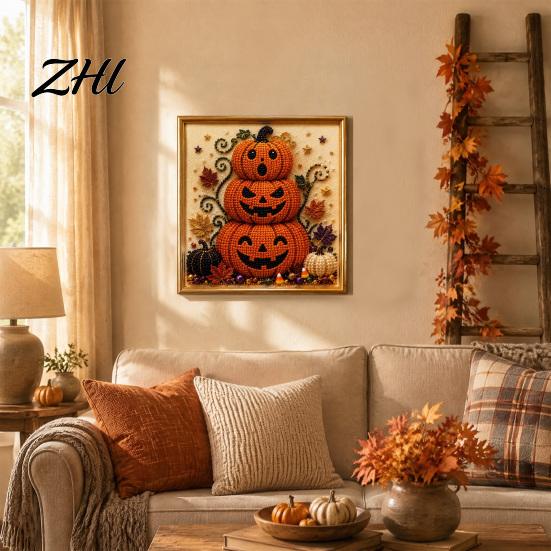 Ghost Pumpkin Art Craft Halloween Faux Pearl Kit, 3D Painting DIY Spooky Stress Relief Crafting Hobby Cute Set for Adults, Autumn Home Wall Decor Bead