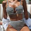 Комплект бикини с эффектом пуш-ап, сексуальный купальник для женщин, купальный костюм, бикини с высокой талией, полосатый купальный костюм, пляжная одежда