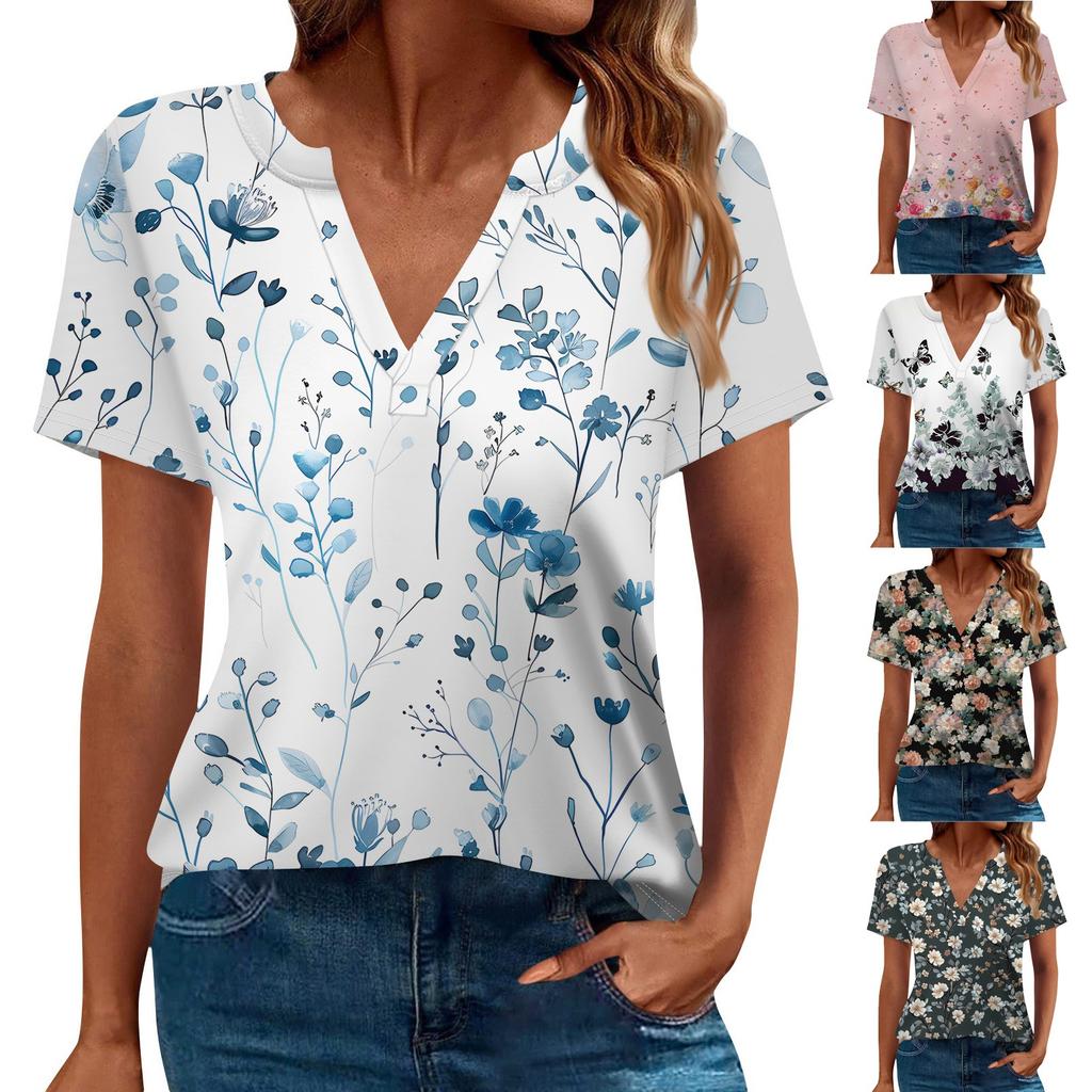 Women's T Shirt Tee Printed Short Sleeve Daily Weekend Fashion Basic V Neck Regular Top