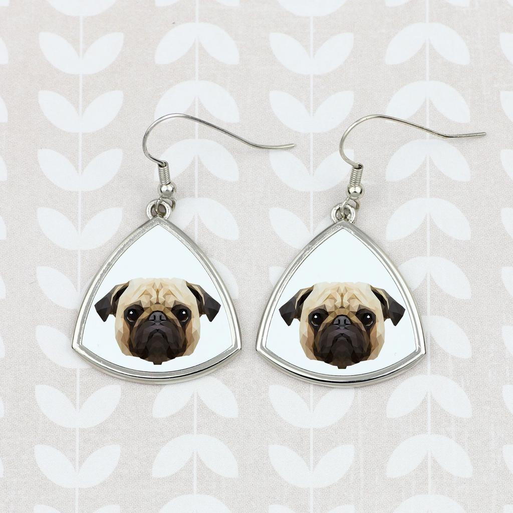 Mops, Pug, Carlin -Kolczyki Ze Zdjęciem I Napisem Geometryczne Pies Art-Dog