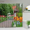 Парк Сад Дерево Цветок Пруд Природа Пейзаж Занавеска для душа Ванная Полиэстер Водонепроницаемая ткань Шторы Дом Ванна Декор