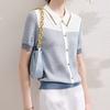 Women's Polo Collar Knitted Summer Thin 2024 New Fashion Casual Color-blocked Versatile Short Sleeved Button Loose T-shirts Tops