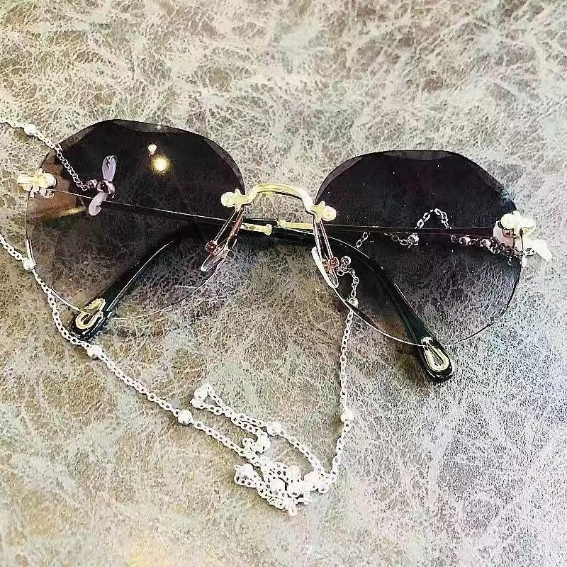 Солнцезащитные очки без оправы, женские, с большой оправой, модные солнцезащитные очки, женские, с круглым лицом, для уличной стрельбы