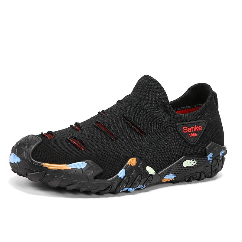Breathable Slip On Walking Shoes Lightweight Knit Casual Sneakers Outdoor Travel Loafers Comfortable Daily Footwear For Men