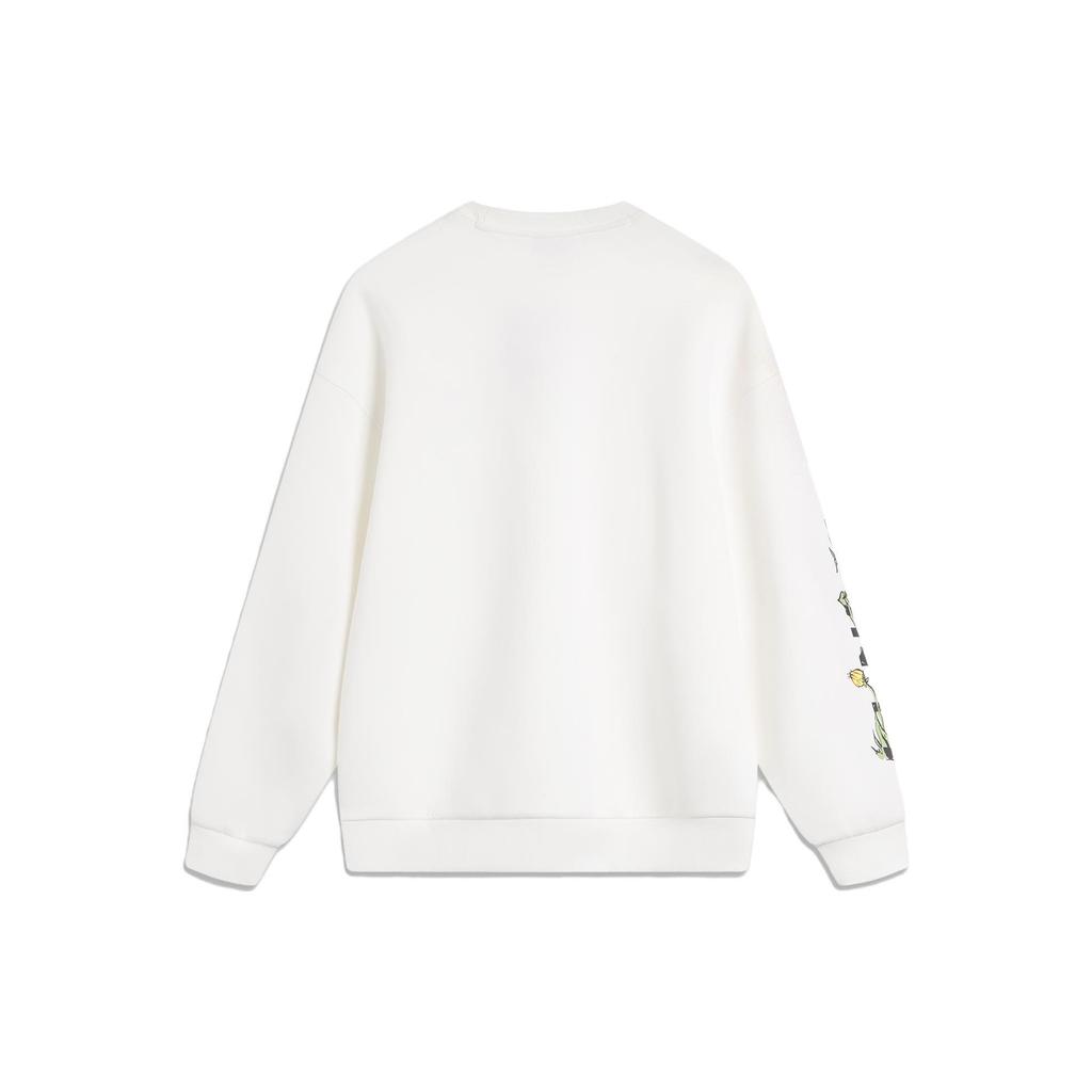 Li-Ning Sports Lifestyle Series Letter Floral Crew Neck Casual Knit Pullover Long Sleeve Sweatshirt Women Sweatshirt Off-White AWDU884-4