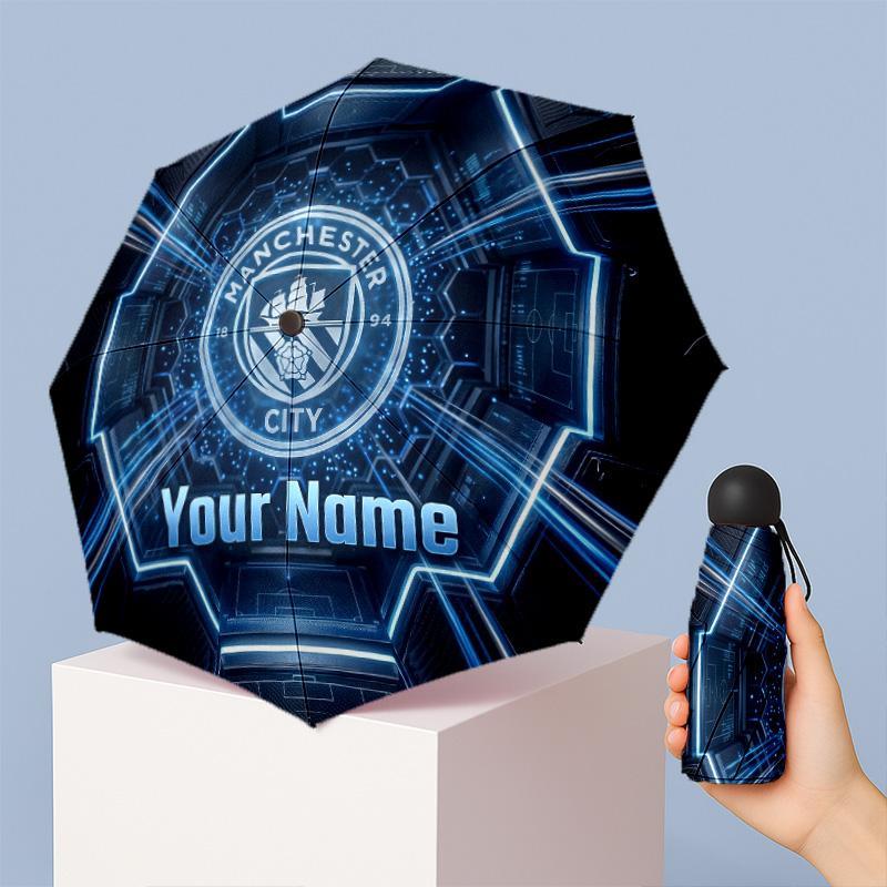 Manchester City Manual Five Fold 8 Rib Umbrella Support Custom Text, Lightweight Travel Umbrella