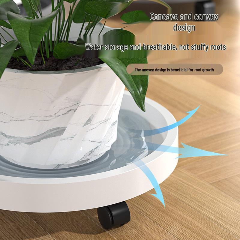 Mobile Flower Pot Tray with Universal Wheels – Green Plastic Plant Base