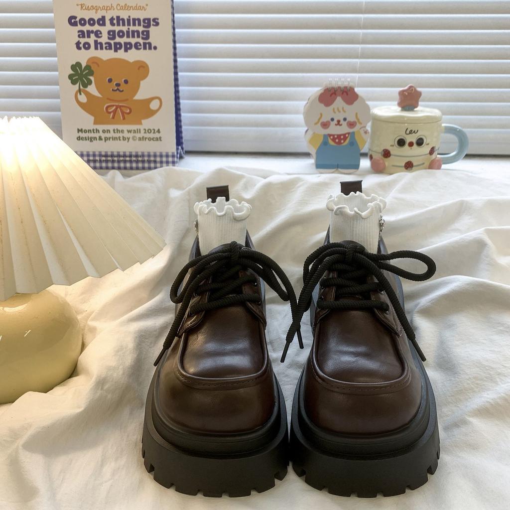 Универсальные британские туфли-лоферы в стиле ретро с толстой подошвой в стиле колледжа, туфли-лоферы JK с большой головкой и шнуровкой, женские кожаные туфли, новые модели на осень 2024 года