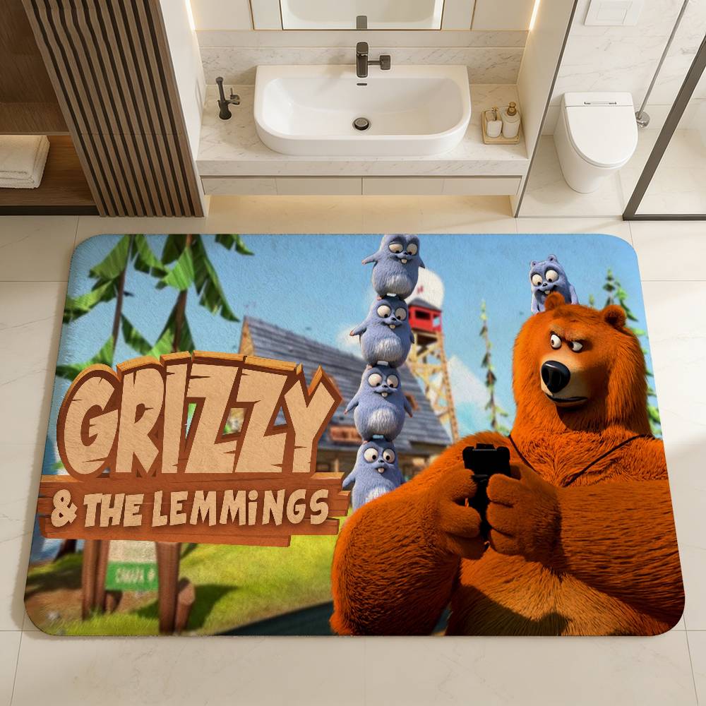 Anime Grizzy And The Lemmings Door Mat Washable Non-Slip Living Room Sofa Chairs Area Mat Kitchen Doormat Area Rug