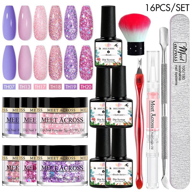 MEET ACROSS 8 шт./12 шт./16 шт., набор для ногтей с системой погружения, порошок для ногтей с базовым активатором, жидкий гель, цвет ногтей, натуральный сухой
