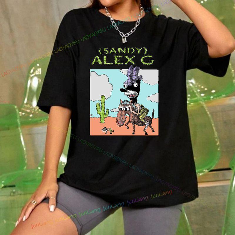 Футболка Alex G Funny Print Модный стиль Готический повседневный топ Свободная рубашка с короткими рукавами и круглым вырезом