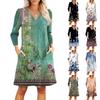 Женское модное платье с V-образным вырезом, повседневное пляжное платье с рукавами три четверти и цветочным принтом