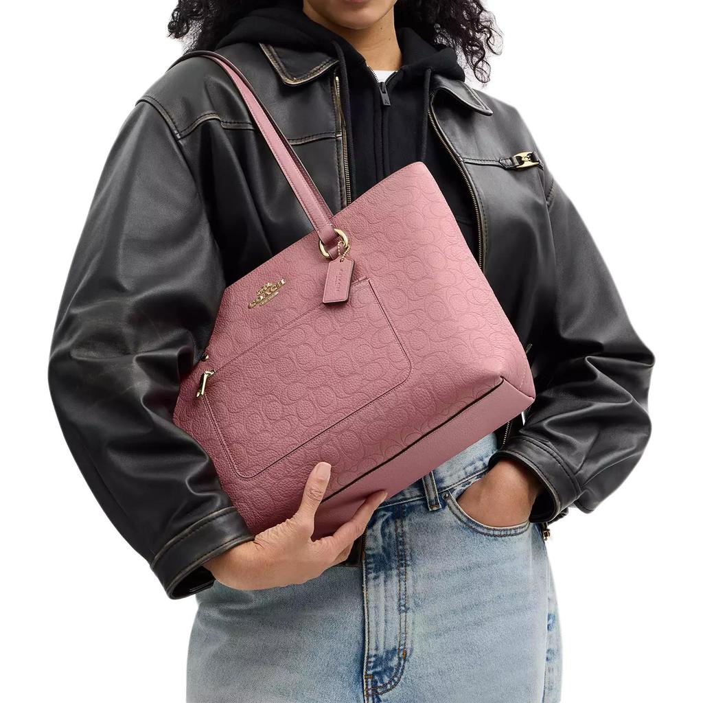 Coach Станция 35 Сумка-тоут из фирменного канваса с застежкой-молнией Сумка для покупок Изысканная сумка через плечо из кожи с фактурой гальки Большая женская сумка-тоут Розовый CDL99-IMPEO