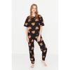 Black Teddy Bear Printed Cotton T-shirt-pants Knitted Pajama Set Thmss21pt0195