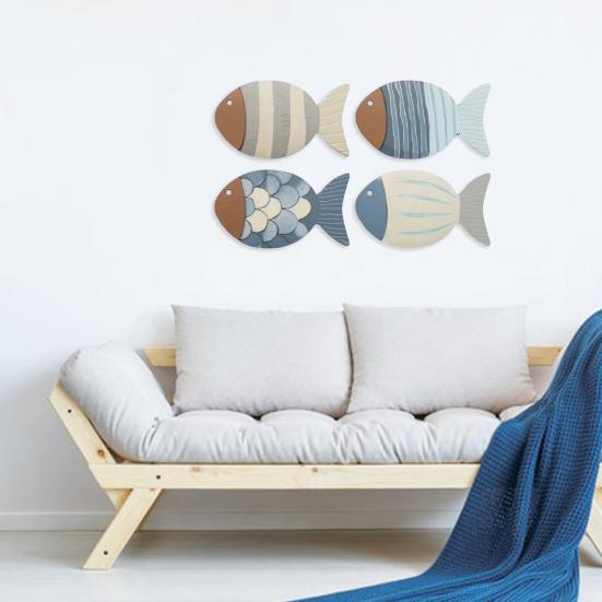4 шт. Прибрежное деревянное искусство для стены в виде рыб Rustic Nautical Скульптура морской рыбы для гостиной, домика у озера, ванной комнаты, прихожей