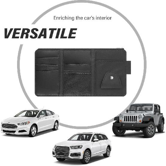 OFBAND Car Visor Organizer With Sunglass Holder,Multi-Functional Car Sun Visor Organizer With Zipper For Cards,Money,Tickets,Leather Interior