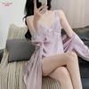 New ice lace pajamas women's four-piece set, sexy suspender shorts, nightgown, loungewear set, pure desire wind belt chest