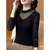 Black Bottoming Shirt for Women with Spring and Autumn New Long-sleeved T-shirt with Middle Collar Foreign Style Spring Top