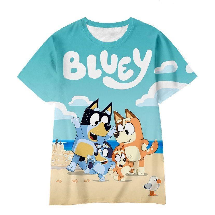 Детская 3D футболка Bluey Мультфильм 2026 Летняя Прохладная Быстросохнущая С коротким рукавом Аниме Принт Повседневная футболка для мальчиков и девочек Ежедневная