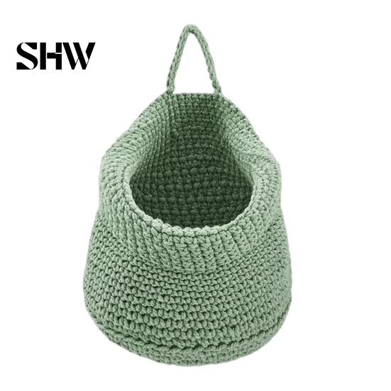 Space Saving Wall Decor 3PCS Woven Hanging Storage Bag, Natural Cotton Rope Fruit Baskets, Handmade Crochet Plant Pocket Boho Multi-functional Basket