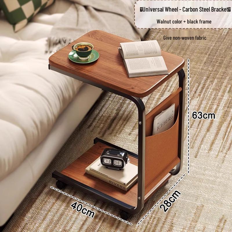 Modern Minimalist Movable Side Table with Wheels for Bedroom or Living Room