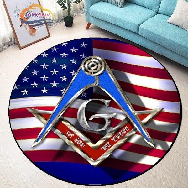 Masonic Round Carpet Freemasonry Non-slip Rug Freemason Living Room Large  All Seeing Eye S Tea Table or Chair Mat