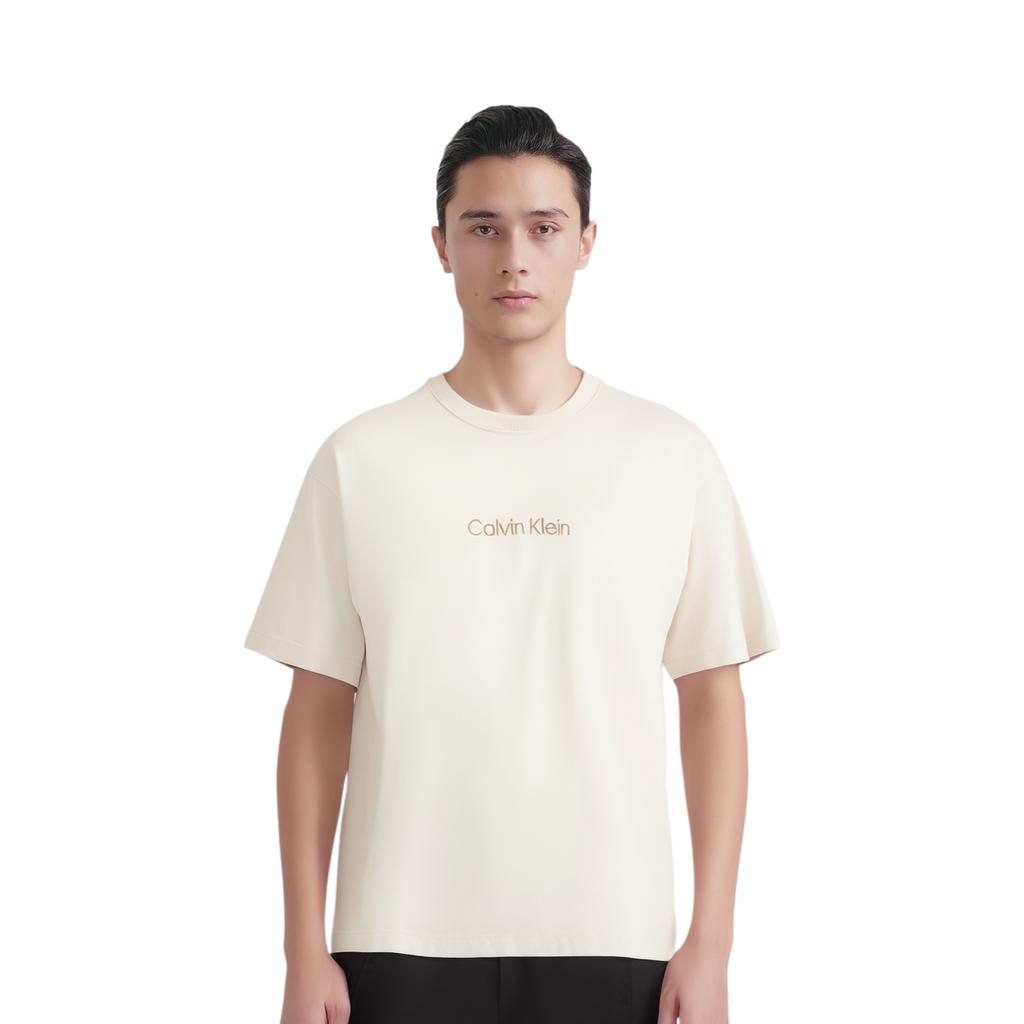 Calvin Klein Футболка с коротким рукавом и круглым вырезом свободного кроя, унисекс, кремовая 40HM228-CKS