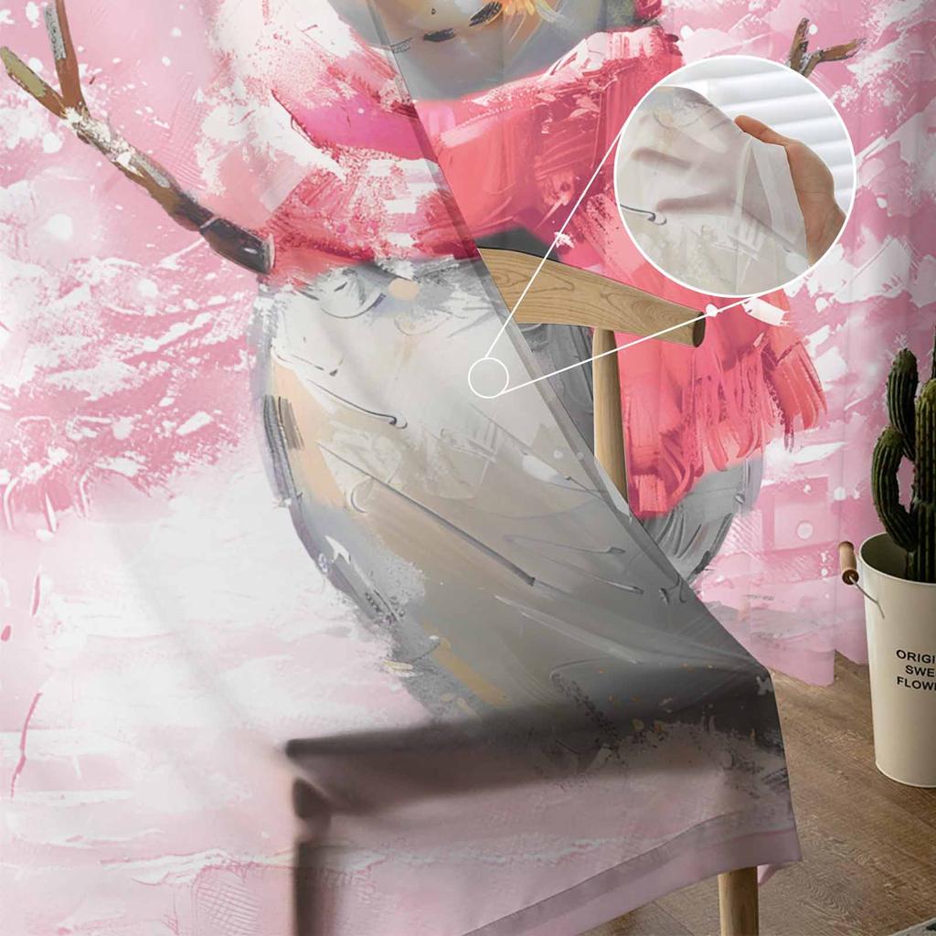 Christmas Tree Snowman Vintage Oil Painting Sheer Curtains Modern Gauze Curtain for Living Room Bedroom Voile Yarn Curtains