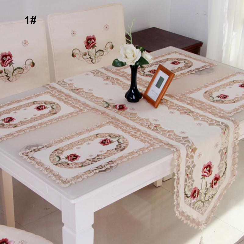Table Runner Embroidered Floral Lace Translucent Gauze Table Cloth Hollow Design