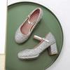 Women Glitter Golden Pumps Chunky Block Heels Platform Mary Jane Sequined Silver Shoes Woman Wedding Party 43