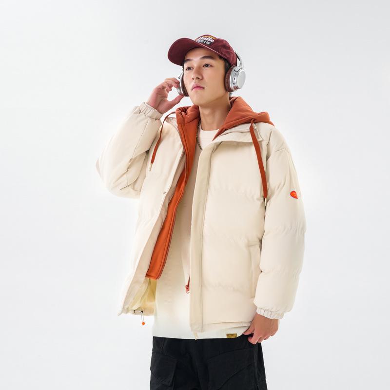 Hong Kong Style Loose Large Size Fake Two Hooded Jackets Thickened Winter Couple Cotton Clothes