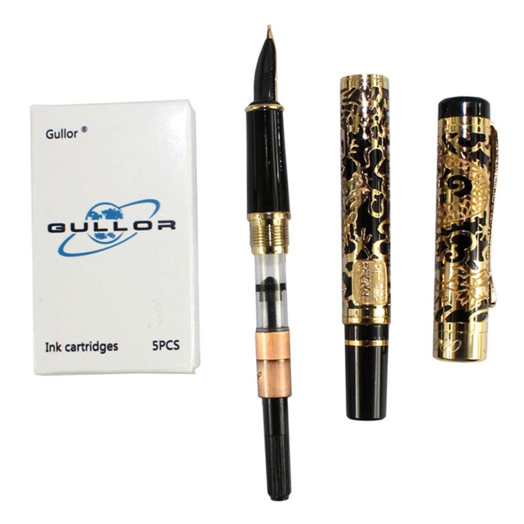 Gullor Продвинутая перьевая ручка Jinhao5000 Золотой и черный год Дракона с подарочной коробкой и картриджем с чернилами
