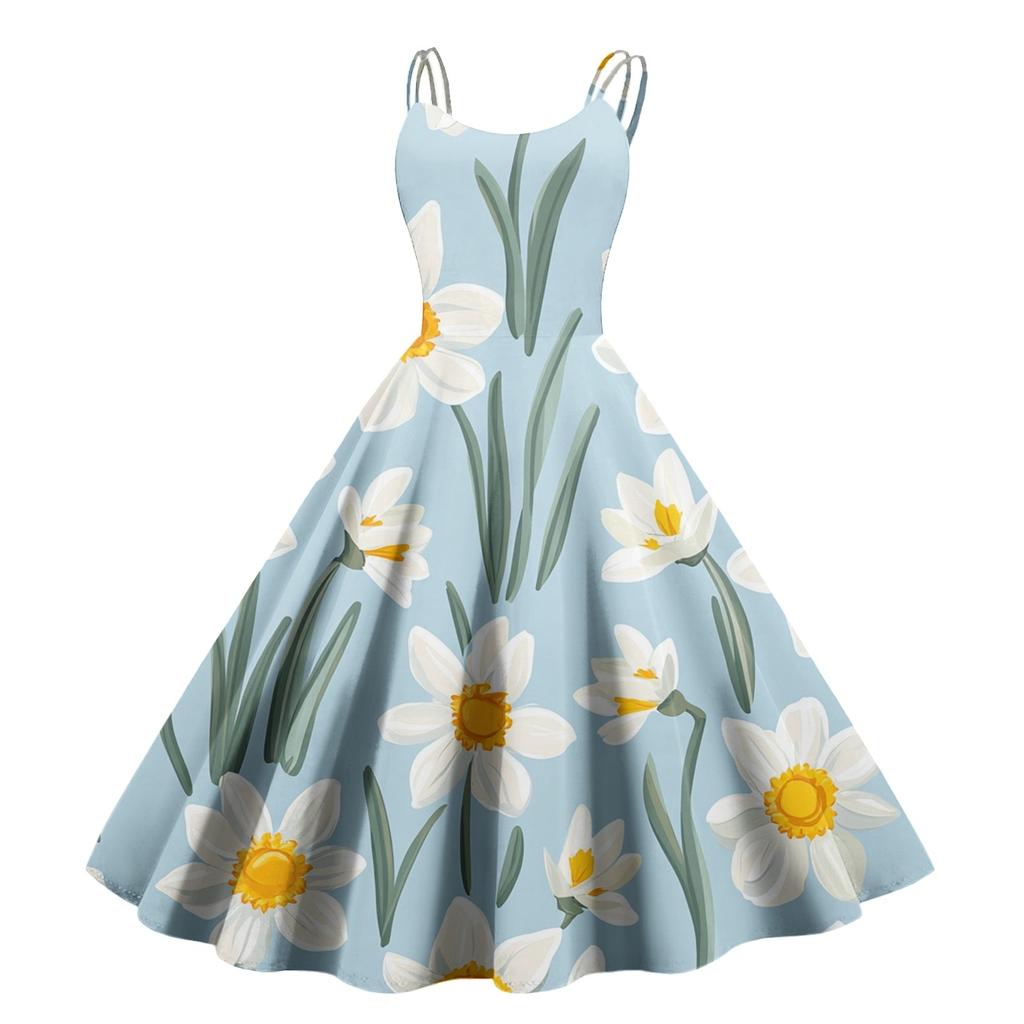 Women's Floral Print Sexy Off-the-shoulder Punk Vintage Dress