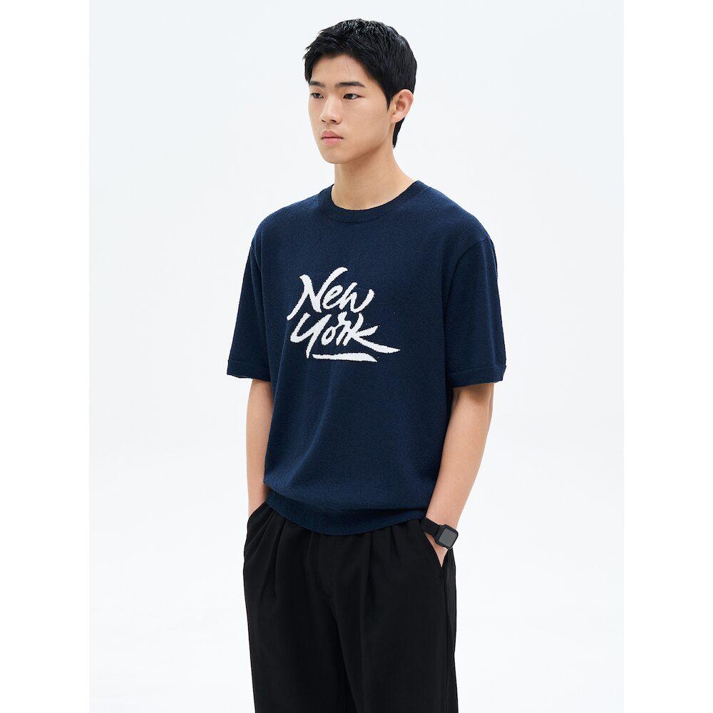 8SECONDS New York Lettering Short Sleeve Knit Navy
