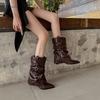 2025 новые ретро остроносые ботильоны со складками и металлической пряжкой, ботильоны-трубы с толстым каблуком, женские ботильоны-чулки, коричневые широкие ботинки
