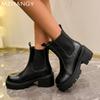 Fashion Women Leather Ankle Boots Winter Mid Heels Shoes Woman 2025 Trend Fashion Snow Dress Walking Goth Motorcycle Boots Mujer Botas