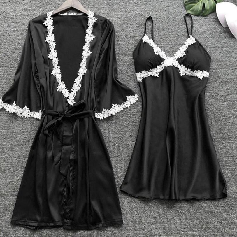 2019 Европейский и американский женский сексуальный пижамный комплект больших размеров: Летний халат для невесты с рукавом средней длины и халат