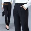 Women Pants Elastic High Waist Solid Color Slim Fit Trousers with Pockets Casual Commuting Style Office Lady Pants