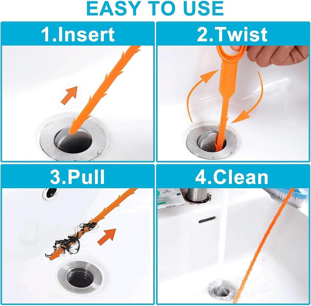 5Pcs Drain Snake, 20In Flexible Durable Sink Snake Auger Cleaner Tool with Barbed Teeth for Kitchen Bathroom Shower Tub Toilet Sewer, Clog Hair