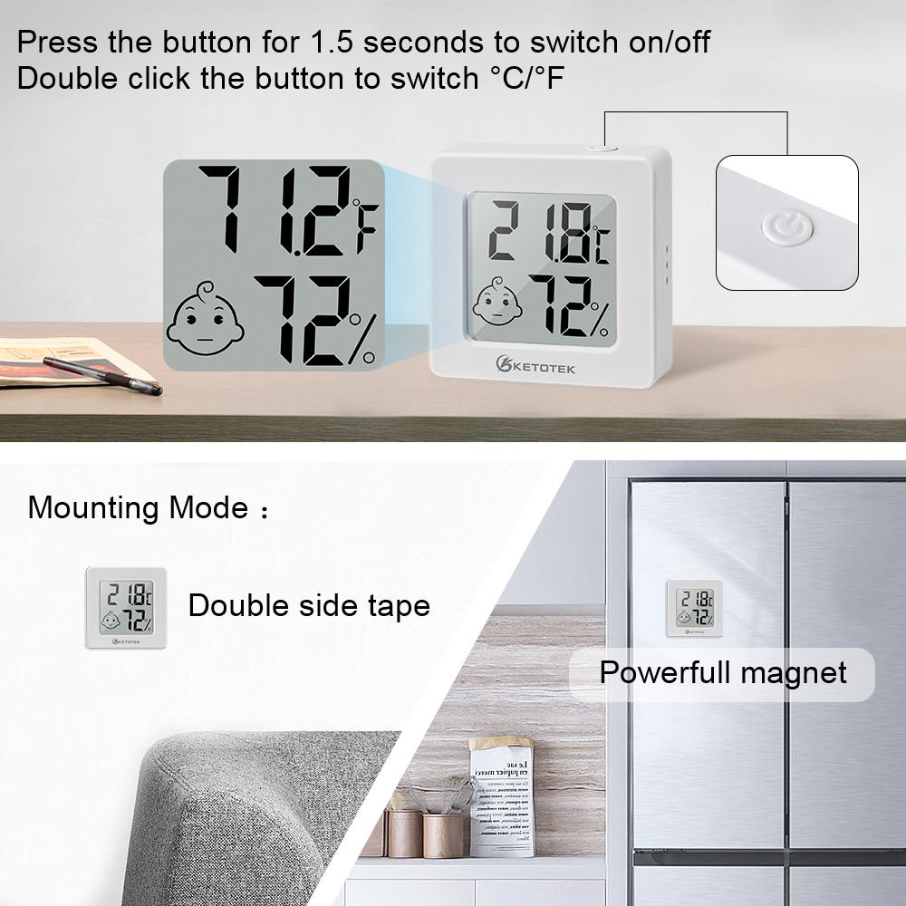 Ketotek Mini Digital Hygrometer Thermometer Indoor Hygrometer Gauge Sensor Humidity Meter Room LCD Thermometer Temperature