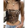Leopard Pattern Women Tank Tops Backless Sexy Rave Outfits Sleeveless Cross Lace Up Bralette Crop Top Summer Streetwear
