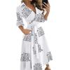 Женское Модное Платье Bodycon с V-образным вырезом и Принтом, Длинный Рукав 2025