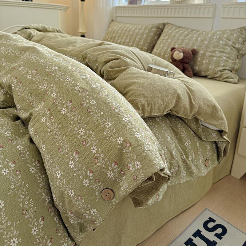 Комплект постельного белья из чистого хлопка с винтажным цветочным принтом, 4 предмета, на пуговицах, простыня из 100% хлопка, простыня на резинке, пододеяльник, постельное белье класса А