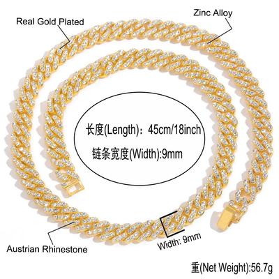 Цепь кубинского плетения с зубцами 9 мм, хип-хоп мужское колье, инкрустированное, парижская цепь, усыпанная стразами, майамское ромбовидное кубинское колье-браслет, подарок