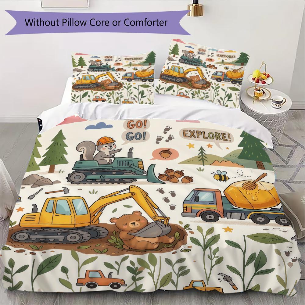 Fresh Nature Truck Pattern Bedding uilt Set uilt Cover Pillowcase Home Decoration Birthday Gift (1 * duvet cover + 2 * pillowcase without core)